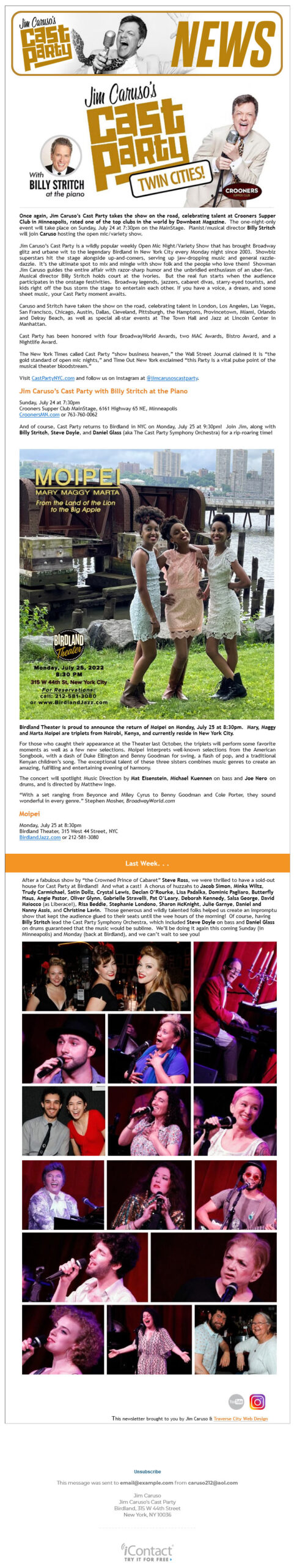 Birdland Jazz Club - Michigan Web Design - email Newsletter