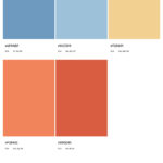 Northern Color Palettes for Graphic & Web Design Color palette featuring shades of blue, orange, and yellow, ideal for Michigan web design projects. The image displays hex codes and names for each color, showcasing a harmonious combination for website aesthetics.