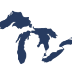 Map outline of the Great Lakes region, highlighting Michigan, relevant for Michigan web design services and local businesses.