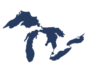 Map outline of the Great Lakes region, highlighting Michigan, relevant for Michigan web design services and local businesses.
