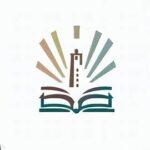 We made the Manistee Library Logo! Logo featuring an open book with a lighthouse and rays of light, symbolizing knowledge and guidance in Michigan web design.