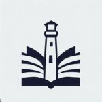 We made the Manistee Library Logo! Logo featuring a lighthouse emerging from an open book, symbolizing guidance and knowledge, relevant to Michigan web design and digital services.