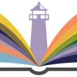 Logo design featuring a lighthouse with colorful rays emanating from an open book, symbolizing guidance and creativity in Michigan web design.