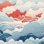 Abstract illustration of colorful clouds and waves, showcasing a serene sky and ocean scene, ideal for Michigan web design themes focused on nature and tranquility.