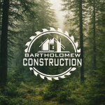 Logo of Bartholomew Construction set against a serene forest backdrop, showcasing the company's focus on quality craftsmanship. Ideal for Michigan web design services aimed at construction businesses.