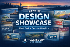 Recent design showcase highlighting the latest graphics from Traverse City web design, featuring a variety of visually appealing projects. Ideal for those seeking Michigan web design inspiration.
