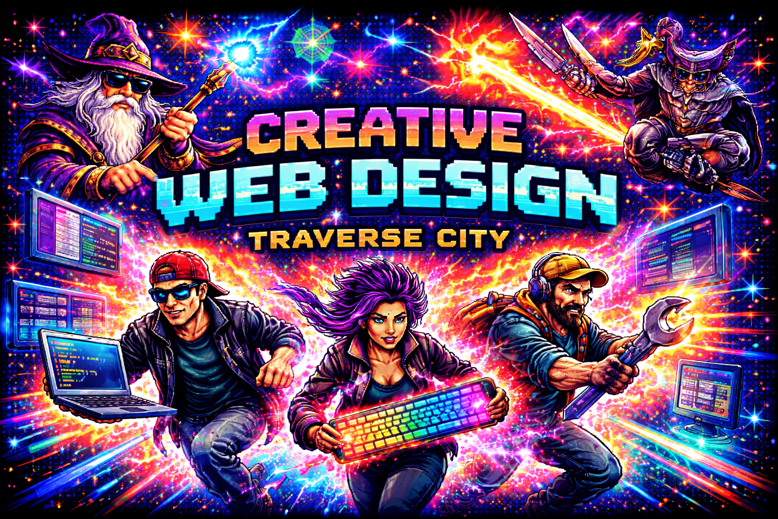 Retro Pixels, Real Results - 80s Retro Promotional Graphics for Traverse City Web Design | Traverse City Web Design