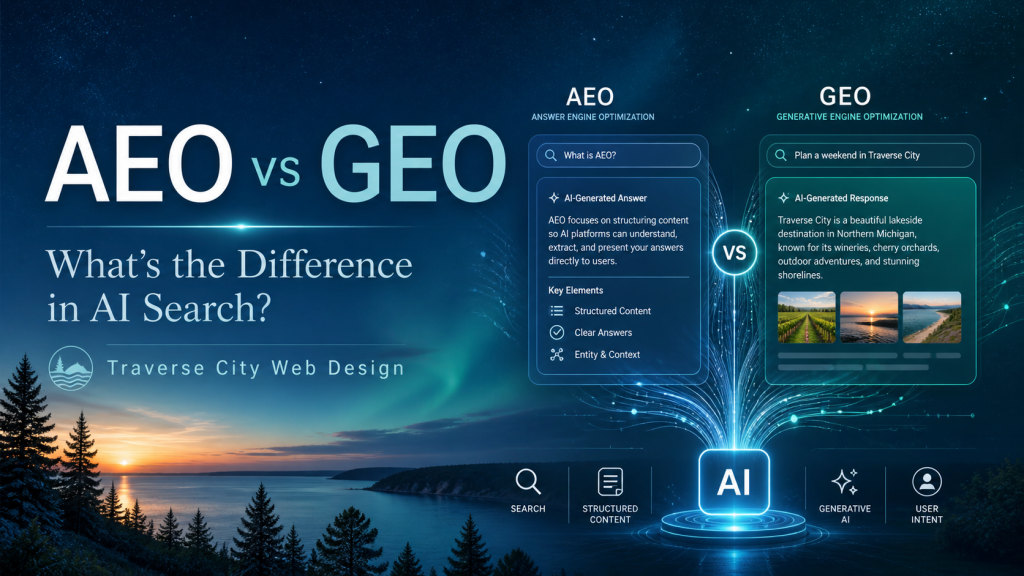 AEO vs. GEO: What’s the Difference, and Don’t They Mean the Same Thing? AEO vs. GEO: What’s the Difference, and Don’t They Mean the Same Thing? | Traverse City Web Design